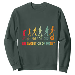 Funny Crypto Investing Sweatshirt The Evolution Of Money Bitcoin BTC Cryptocurrency TS02 Dark Forest Green Print Your Wear