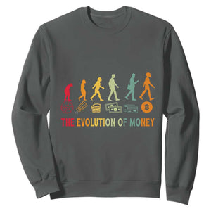 Funny Crypto Investing Sweatshirt The Evolution Of Money Bitcoin BTC Cryptocurrency TS02 Dark Heather Print Your Wear