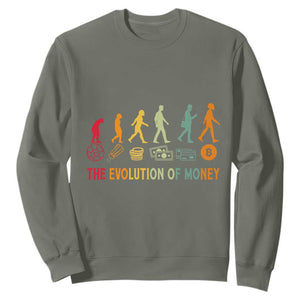 Funny Crypto Investing Sweatshirt The Evolution Of Money Bitcoin BTC Cryptocurrency TS02 Military Green Print Your Wear