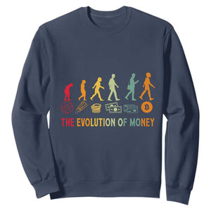 Funny Crypto Investing Sweatshirt The Evolution Of Money Bitcoin BTC Cryptocurrency TS02 Navy Print Your Wear