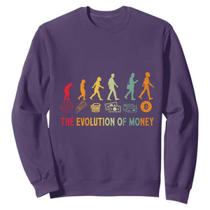 Funny Crypto Investing Sweatshirt The Evolution Of Money Bitcoin BTC Cryptocurrency TS02 Purple Print Your Wear
