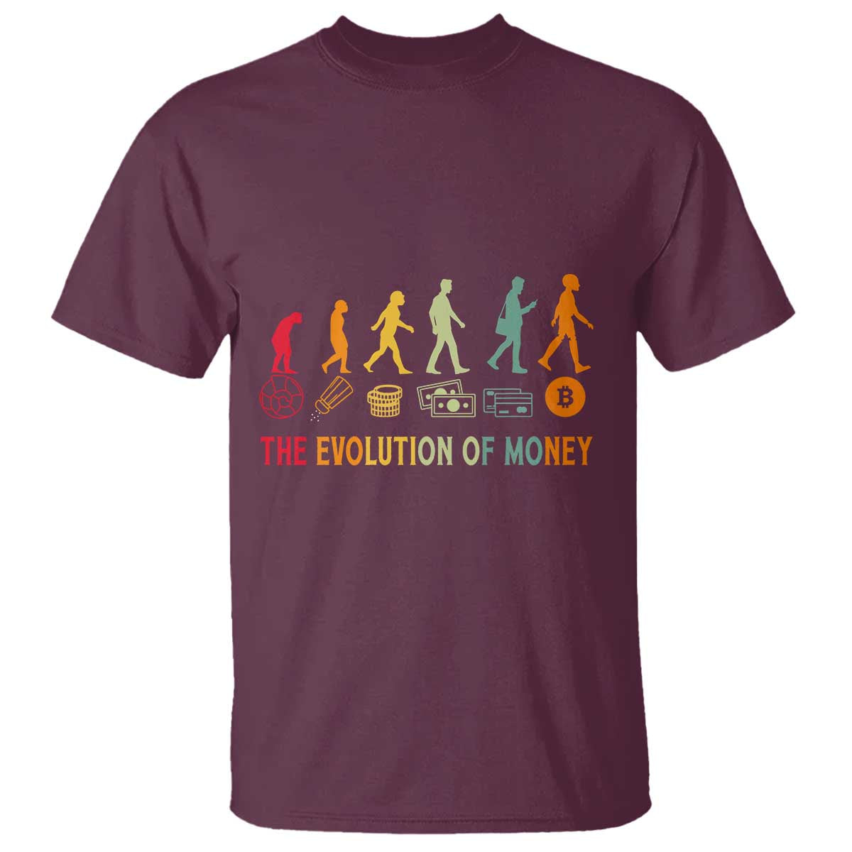 Funny Crypto Investing T Shirt The Evolution Of Money Bitcoin BTC Cryptocurrency TS02 Maroon Print Your Wear