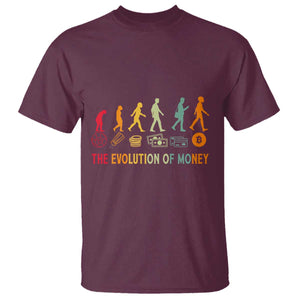 Funny Crypto Investing T Shirt The Evolution Of Money Bitcoin BTC Cryptocurrency TS02 Maroon Print Your Wear