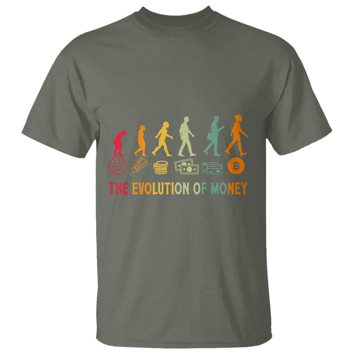 Funny Crypto Investing T Shirt The Evolution Of Money Bitcoin BTC Cryptocurrency TS02 Military Green Print Your Wear