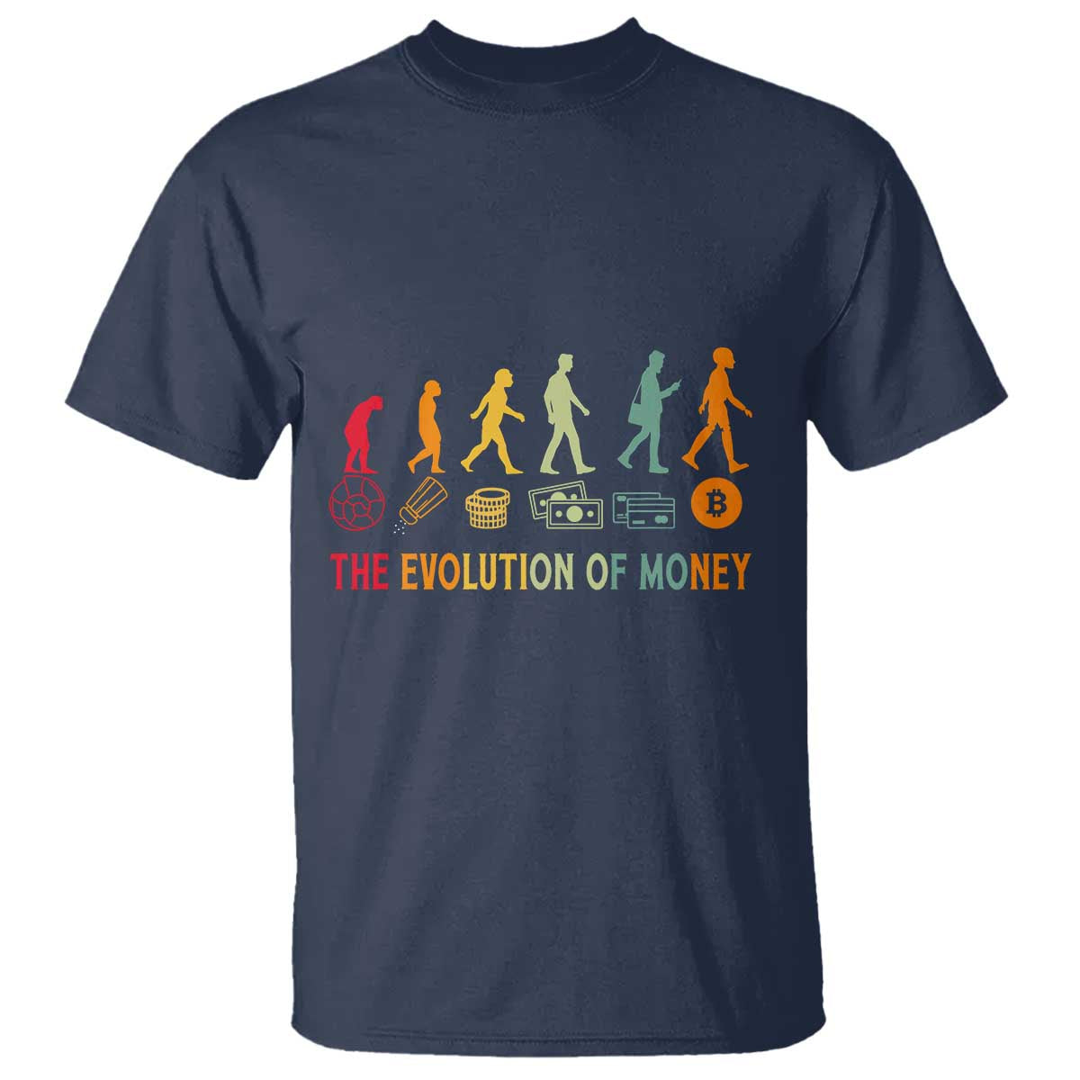 Funny Crypto Investing T Shirt The Evolution Of Money Bitcoin BTC Cryptocurrency TS02 Navy Print Your Wear