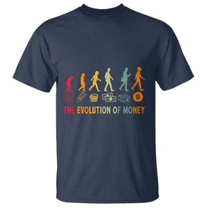 Funny Crypto Investing T Shirt The Evolution Of Money Bitcoin BTC Cryptocurrency TS02 Navy Print Your Wear