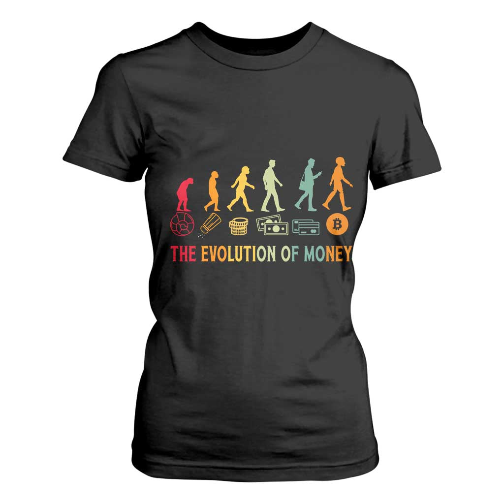 Funny Crypto Investing T Shirt For Women The Evolution Of Money Bitcoin BTC Cryptocurrency TS02 Black Print Your Wear