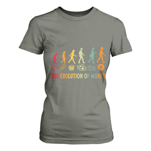 Funny Crypto Investing T Shirt For Women The Evolution Of Money Bitcoin BTC Cryptocurrency TS02 Military Green Print Your Wear