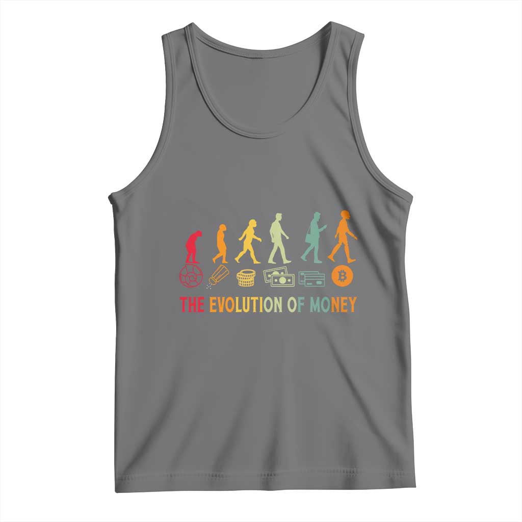Funny Crypto Investing Tank Top The Evolution Of Money Bitcoin BTC Cryptocurrency TS02 Black Heather Print Your Wear