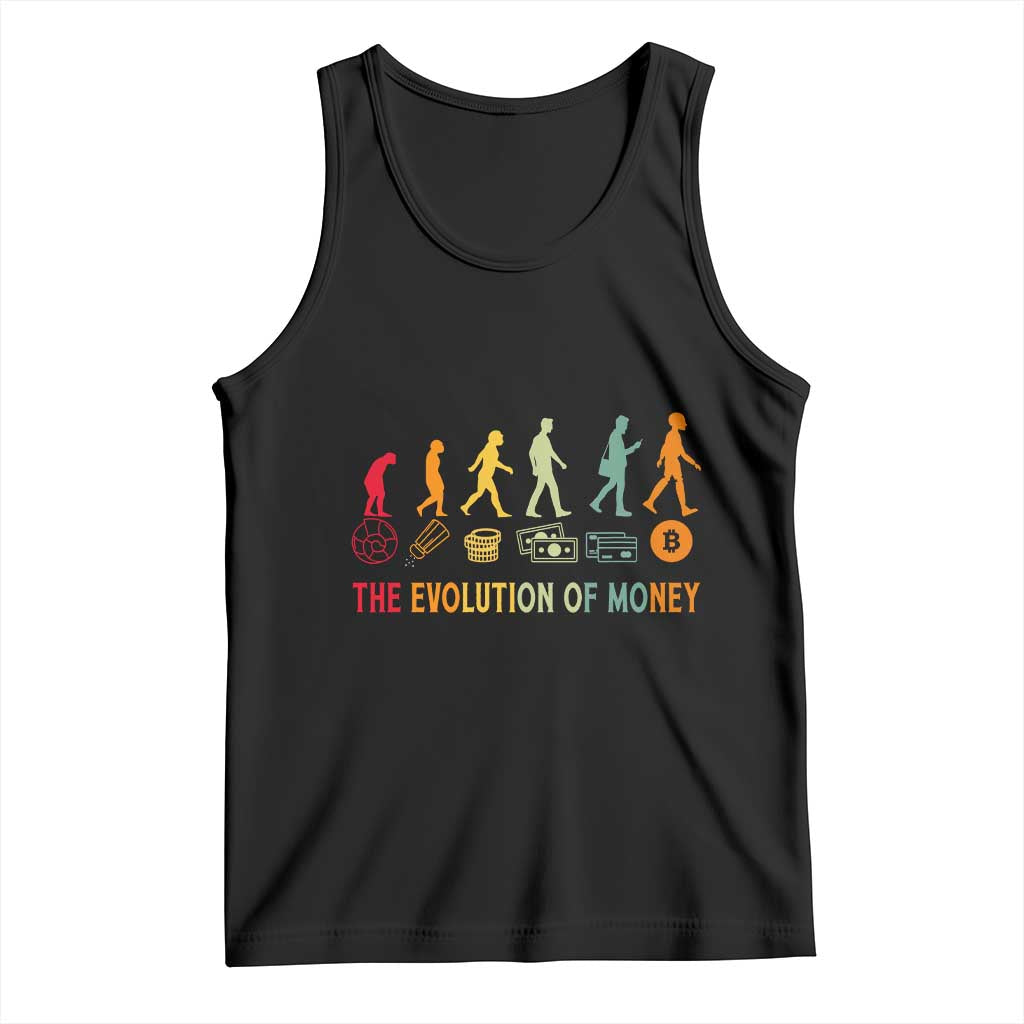 Funny Crypto Investing Tank Top The Evolution Of Money Bitcoin BTC Cryptocurrency TS02 Black Print Your Wear