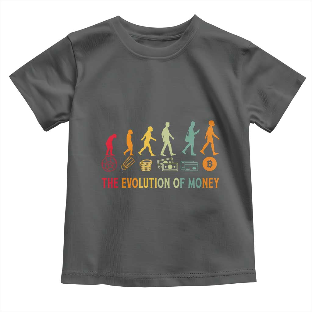 Funny Crypto Investing Toddler T Shirt The Evolution Of Money Bitcoin BTC Cryptocurrency TS02 Dark Heather Print Your Wear
