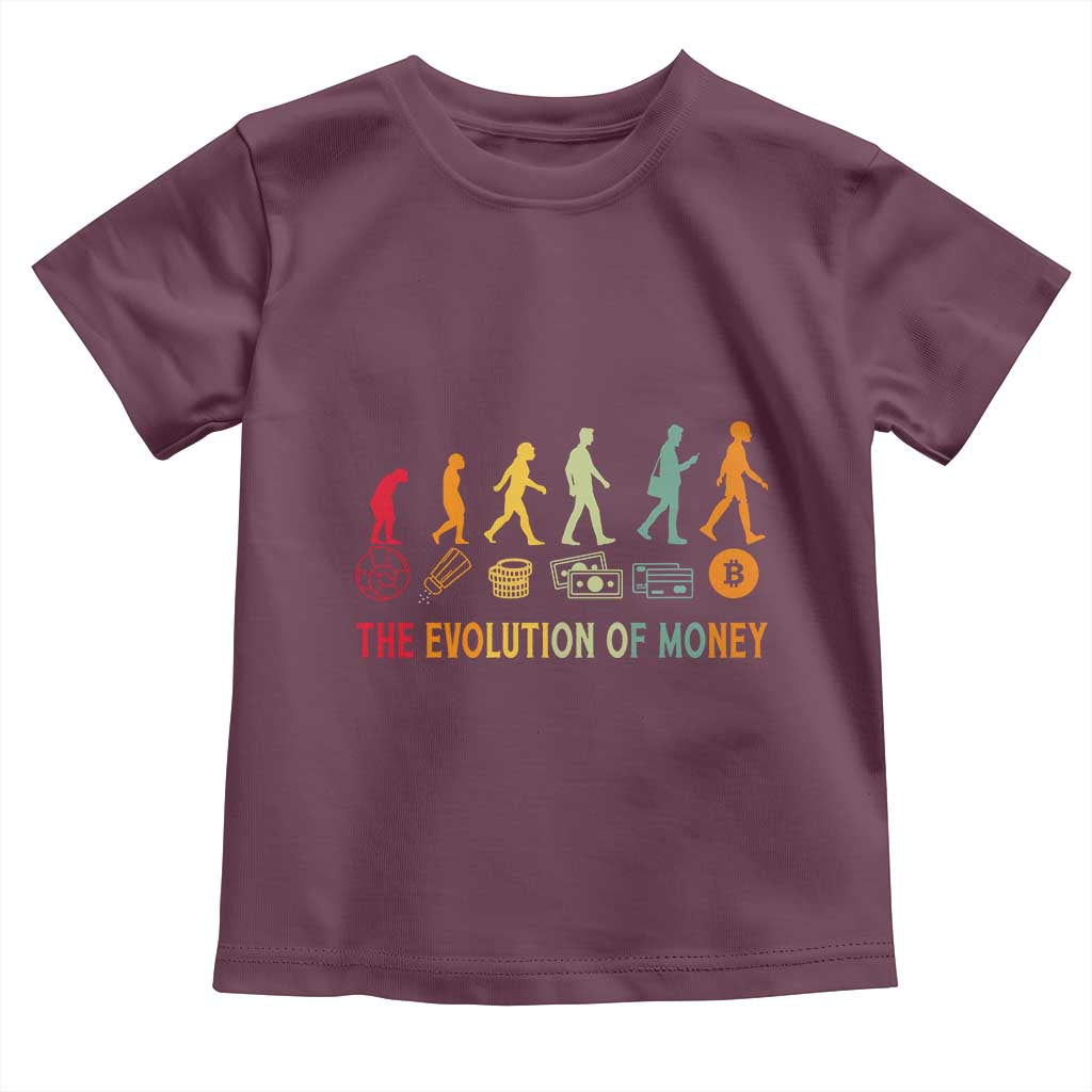Funny Crypto Investing Toddler T Shirt The Evolution Of Money Bitcoin BTC Cryptocurrency TS02 Maroon Print Your Wear