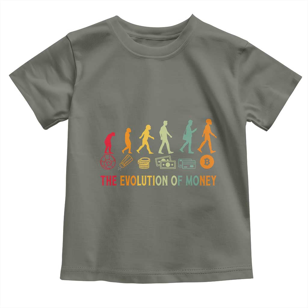 Funny Crypto Investing Toddler T Shirt The Evolution Of Money Bitcoin BTC Cryptocurrency TS02 Military Green Print Your Wear