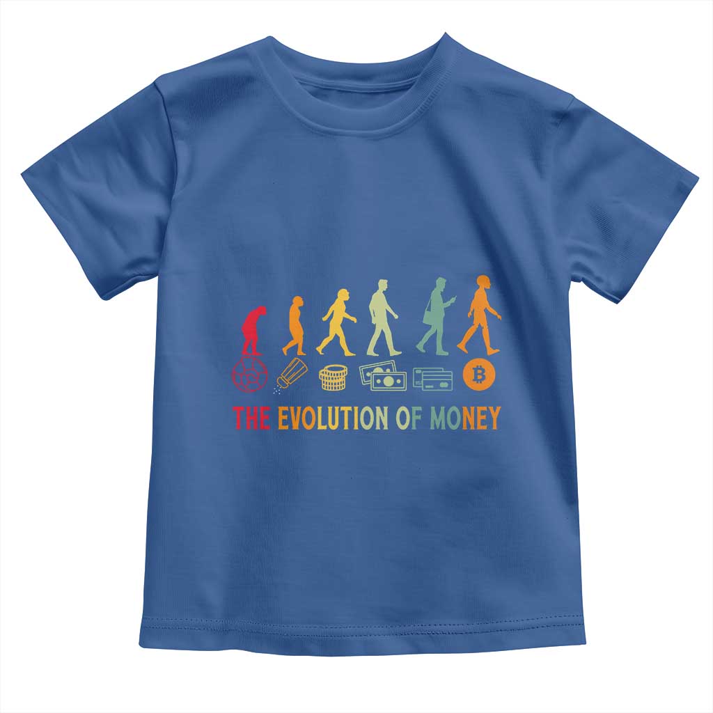 Funny Crypto Investing Toddler T Shirt The Evolution Of Money Bitcoin BTC Cryptocurrency TS02 Royal Blue Print Your Wear