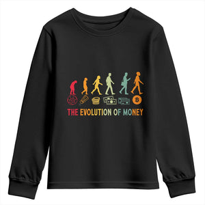 Funny Crypto Investing Youth Sweatshirt The Evolution Of Money Bitcoin BTC Cryptocurrency TS02 Black Print Your Wear