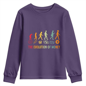 Funny Crypto Investing Youth Sweatshirt The Evolution Of Money Bitcoin BTC Cryptocurrency TS02 Purple Print Your Wear