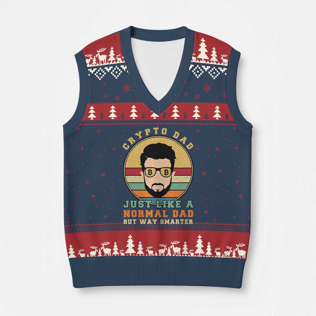 Funny Crypto Dad V-Neck Knit Sweater Vest Just Like A Normal Dad But Way Cooler Cryptocurrency Retro TS02 Navy Red Print Your Wear
