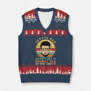 Funny Crypto Dad V-Neck Knit Sweater Vest Just Like A Normal Dad But Way Cooler Cryptocurrency Retro TS02 Navy Red Print Your Wear