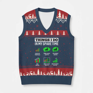 Funny Crypto Investing V-Neck Knit Sweater Vest Things I Do In My Spare Time Trading TS02 Navy Red Print Your Wear