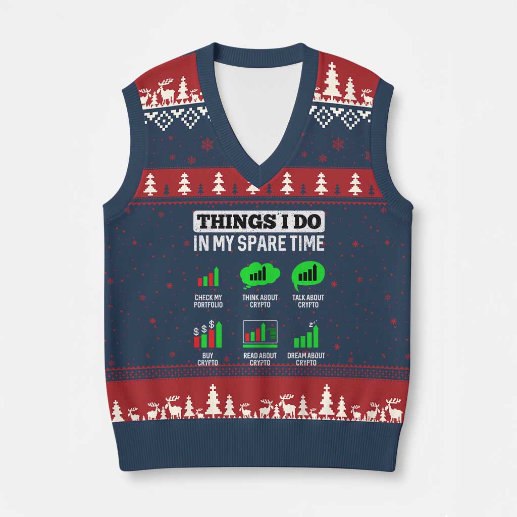 Funny Crypto Investing V-Neck Knit Sweater Vest Things I Do In My Spare Time Trading TS02 Navy Red Print Your Wear