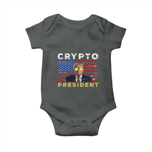 Trump Crypto Baby Onesie Trump Crypto President Funny MAGA Bitcoin American Flag TS02 Dark Heather Print Your Wear