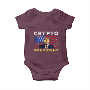 Trump Crypto Baby Onesie Trump Crypto President Funny MAGA Bitcoin American Flag TS02 Maroon Print Your Wear