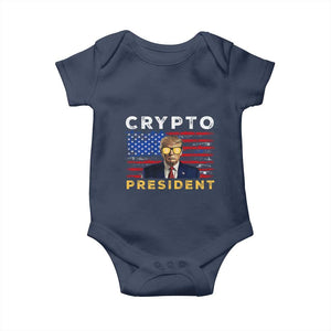 Trump Crypto Baby Onesie Trump Crypto President Funny MAGA Bitcoin American Flag TS02 Navy Print Your Wear