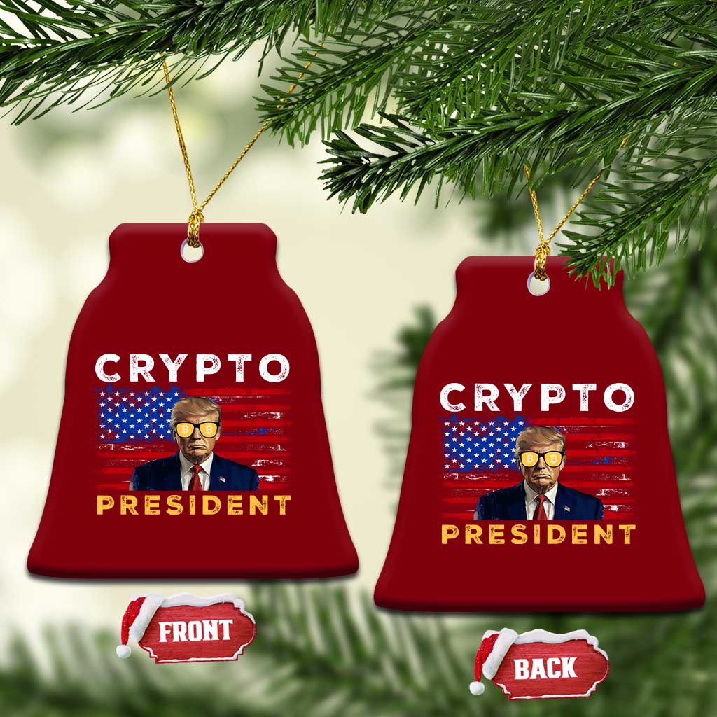 Trump Crypto Ceramic Ornament Trump Crypto President Funny MAGA Bitcoin American Flag TS02 Print Your Wear