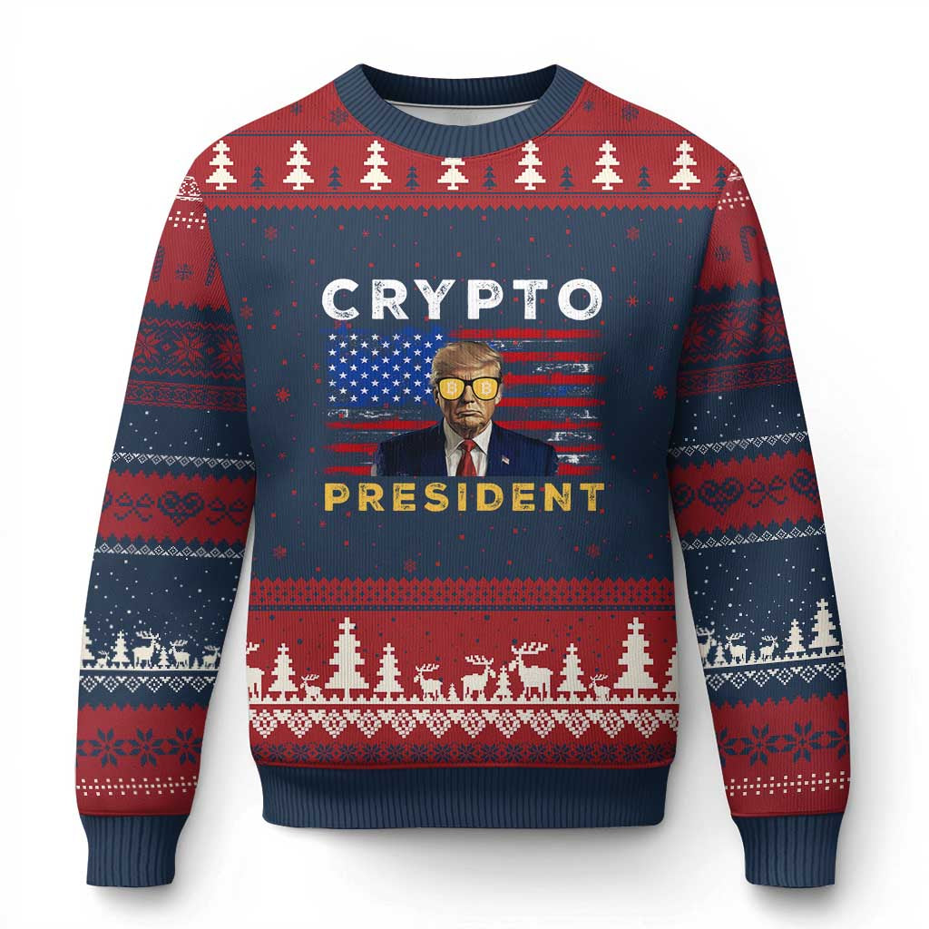 Trump Crypto Ugly Christmas Sweater President Funny Bitcoin American Flag TS02 Navy Red Print Your Wear