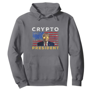 Trump Crypto Hoodie Trump Crypto President Funny MAGA Bitcoin American Flag TS02 Charcoal Print Your Wear