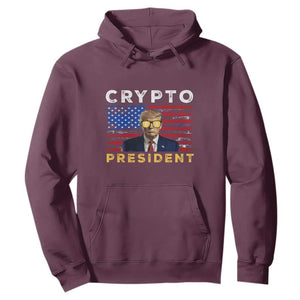 Trump Crypto Hoodie Trump Crypto President Funny MAGA Bitcoin American Flag TS02 Maroon Print Your Wear