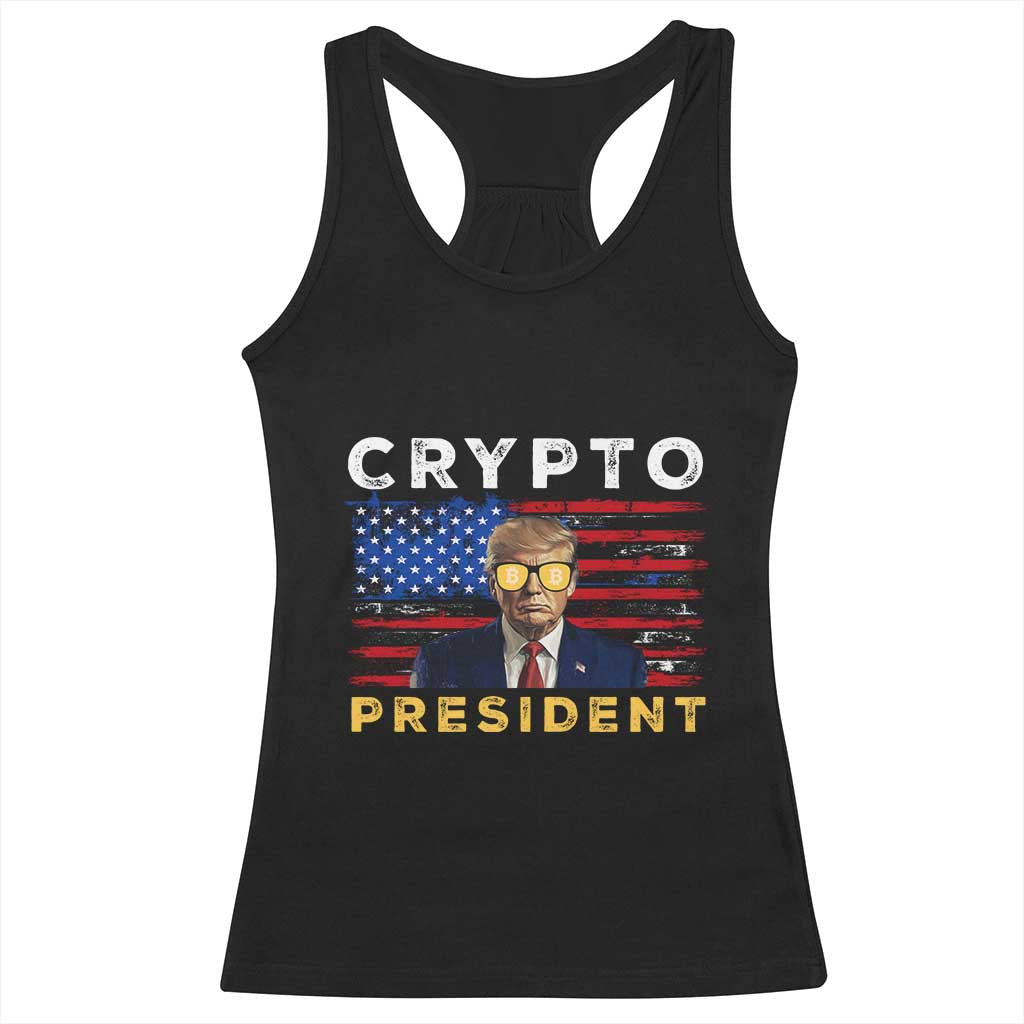 Trump Crypto Racerback Tank Top Trump Crypto President Funny MAGA Bitcoin American Flag TS02 Black Print Your Wear