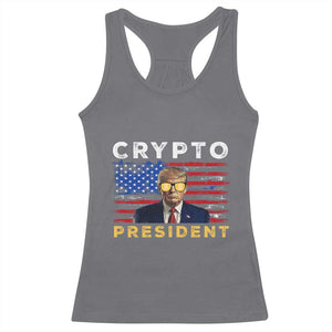Trump Crypto Racerback Tank Top Trump Crypto President Funny MAGA Bitcoin American Flag TS02 Charcoal Print Your Wear