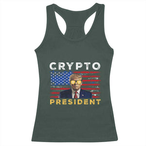 Trump Crypto Racerback Tank Top Trump Crypto President Funny MAGA Bitcoin American Flag TS02 Dark Forest Green Print Your Wear