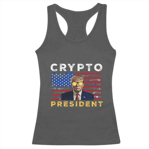 Trump Crypto Racerback Tank Top Trump Crypto President Funny MAGA Bitcoin American Flag TS02 Dark Heather Print Your Wear