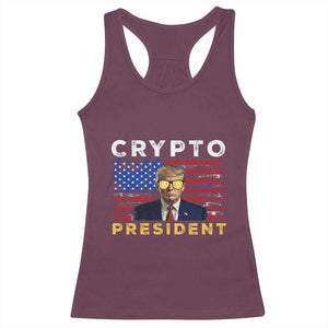 Trump Crypto Racerback Tank Top Trump Crypto President Funny MAGA Bitcoin American Flag TS02 Maroon Print Your Wear