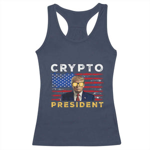 Trump Crypto Racerback Tank Top Trump Crypto President Funny MAGA Bitcoin American Flag TS02 Navy Print Your Wear