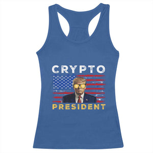Trump Crypto Racerback Tank Top Trump Crypto President Funny MAGA Bitcoin American Flag TS02 Royal Blue Print Your Wear