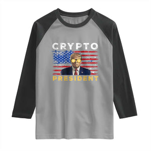 Trump Crypto Raglan Shirt Trump Crypto President Funny MAGA Bitcoin American Flag TS02 Sport Gray Black Print Your Wear