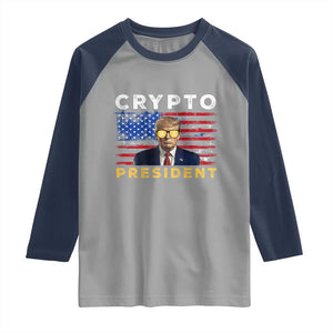 Trump Crypto Raglan Shirt Trump Crypto President Funny MAGA Bitcoin American Flag TS02 Sport Gray Navy Print Your Wear