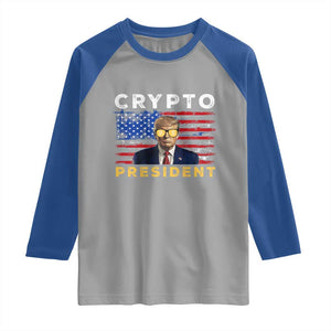 Trump Crypto Raglan Shirt Trump Crypto President Funny MAGA Bitcoin American Flag TS02 Sport Gray Royal Print Your Wear
