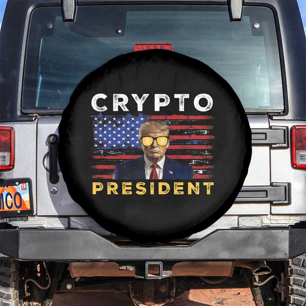 Trump Crypto Spare Tire Cover Trump Crypto President Funny MAGA Bitcoin American Flag TS02 No hole Black Print Your Wear
