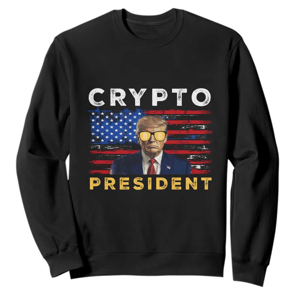 Trump Crypto Sweatshirt Trump Crypto President Funny MAGA Bitcoin American Flag TS02 Black Print Your Wear
