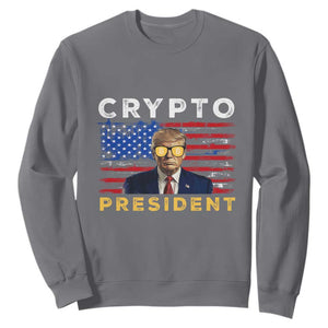 Trump Crypto Sweatshirt Trump Crypto President Funny MAGA Bitcoin American Flag TS02 Charcoal Print Your Wear
