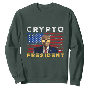 Trump Crypto Sweatshirt Trump Crypto President Funny MAGA Bitcoin American Flag TS02 Dark Forest Green Print Your Wear