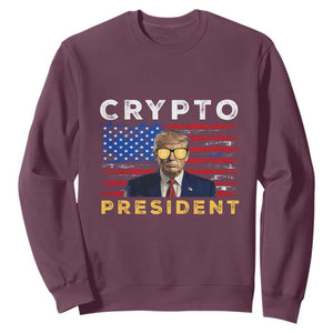 Trump Crypto Sweatshirt Trump Crypto President Funny MAGA Bitcoin American Flag TS02 Maroon Print Your Wear