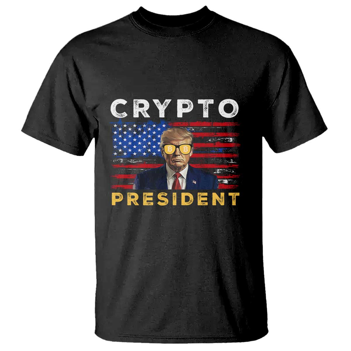 Trump Crypto T Shirt Trump Crypto President Funny MAGA Bitcoin American Flag TS02 Black Print Your Wear