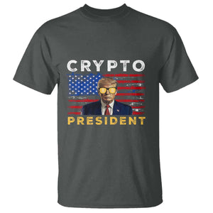 Trump Crypto T Shirt Trump Crypto President Funny MAGA Bitcoin American Flag TS02 Dark Heather Print Your Wear