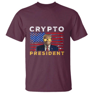 Trump Crypto T Shirt Trump Crypto President Funny MAGA Bitcoin American Flag TS02 Maroon Print Your Wear