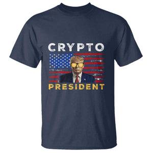 Trump Crypto T Shirt Trump Crypto President Funny MAGA Bitcoin American Flag TS02 Navy Print Your Wear